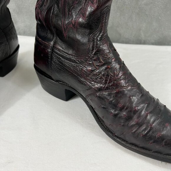 Vintage 1883 Lucchese Full Quill Ostrich Men\'s Black Cherry Boots Size 12 D main image 11